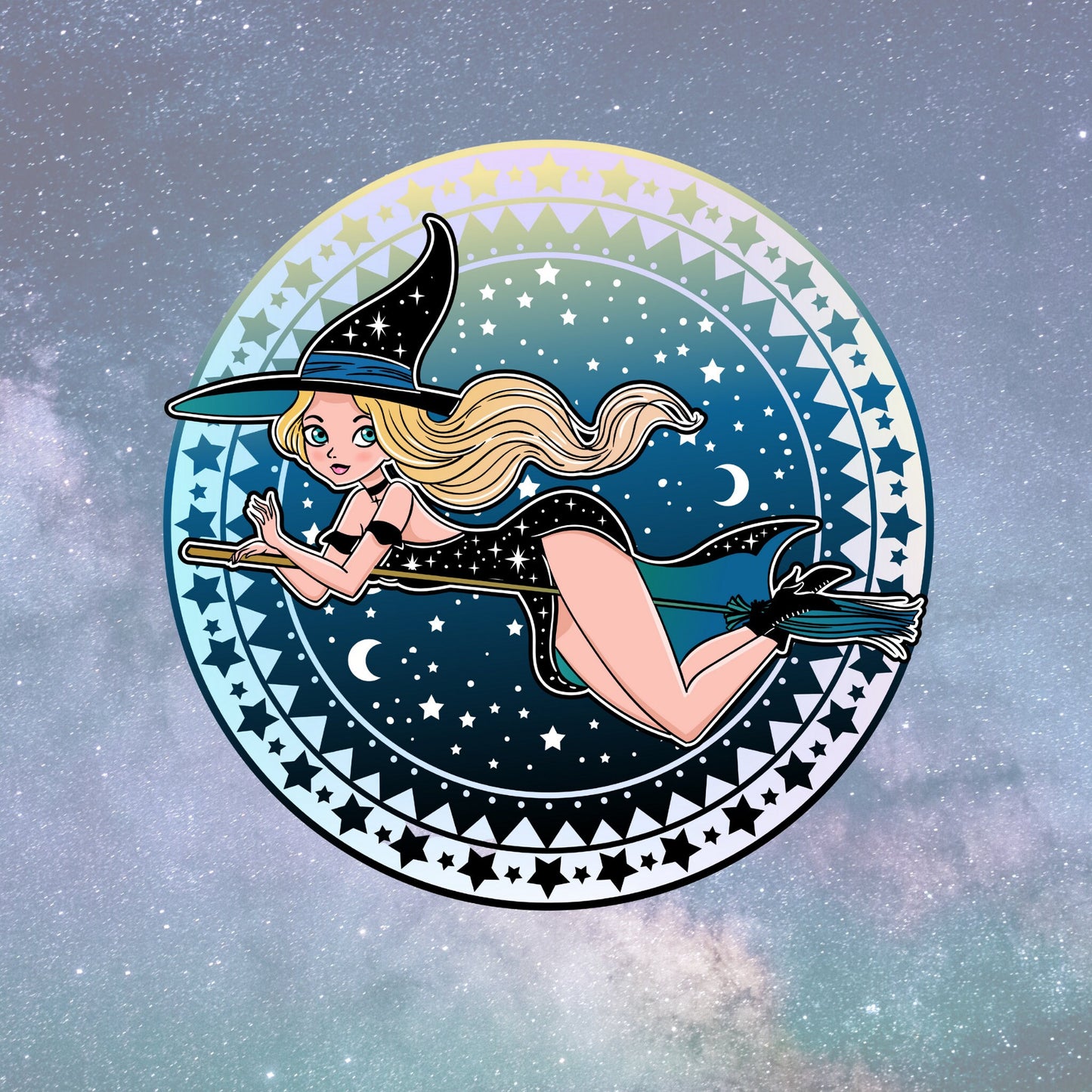 Witchcraft broom flying vinyl waterproof sticker