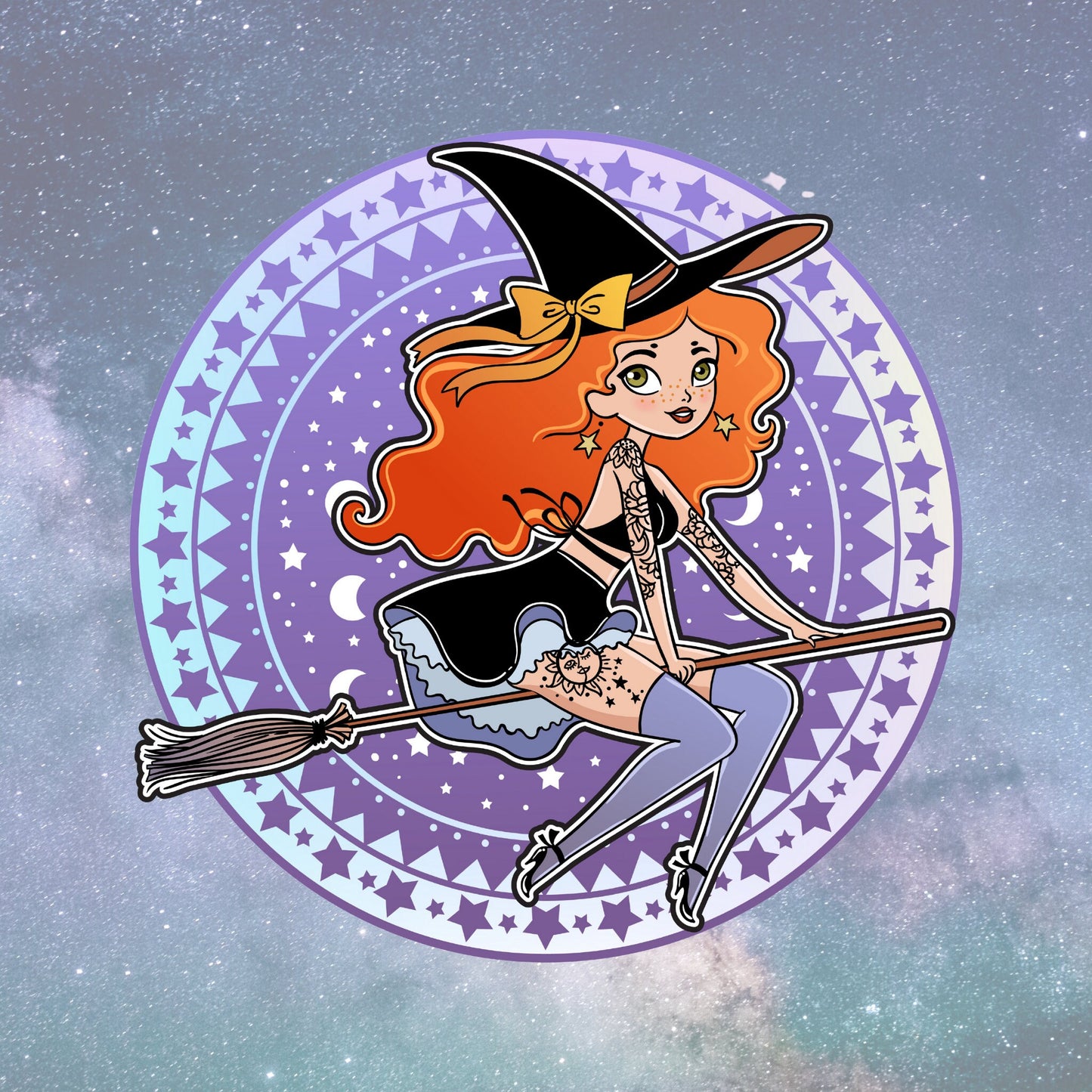 Witchcraft broom flying vinyl waterproof sticker