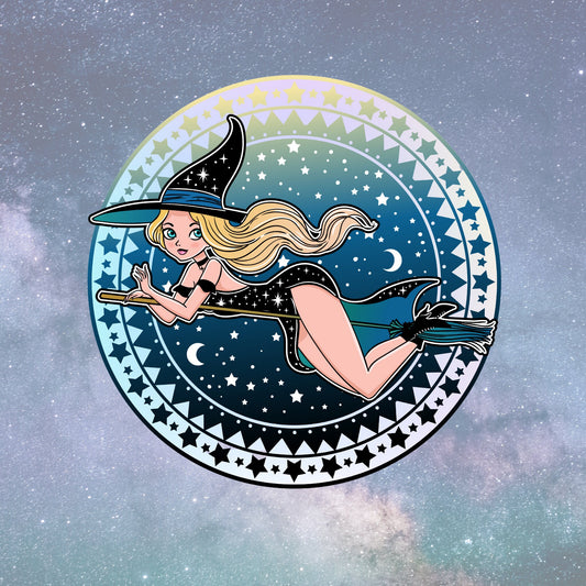 Witchcraft broom flying vinyl waterproof sticker