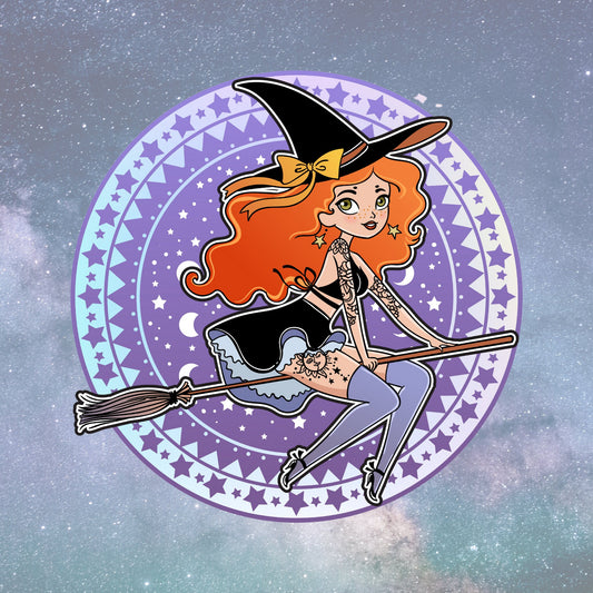 Witchcraft broom flying vinyl waterproof sticker