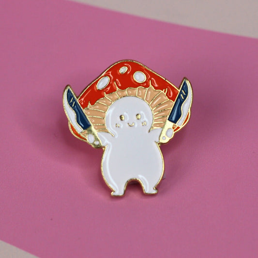 Kawaii Mushroom slasher fella magical enamel pin